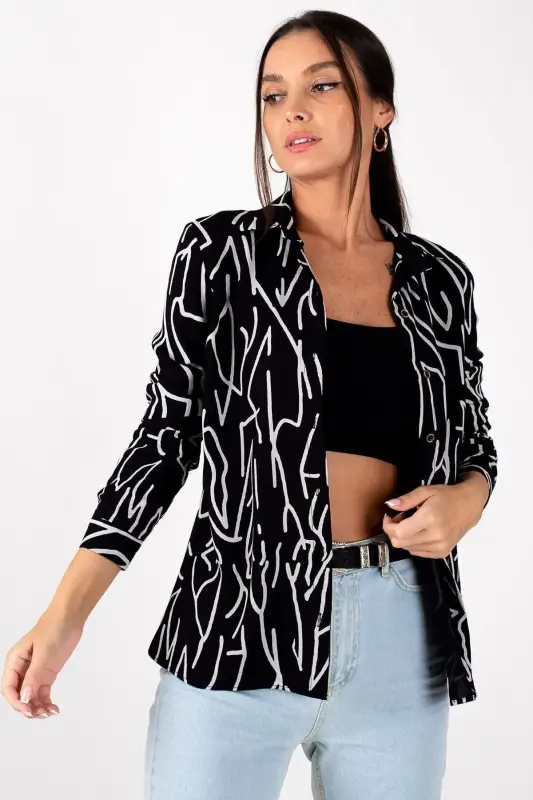 Woman Gray STRIPE PATTERN LONG SLEEVE SHIRT ARM-20Y001002-Gray - 2