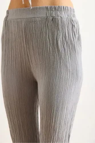 Woman Gray Top Lace-up Cardigan Bottom Pocketed Trousers Ta - 5