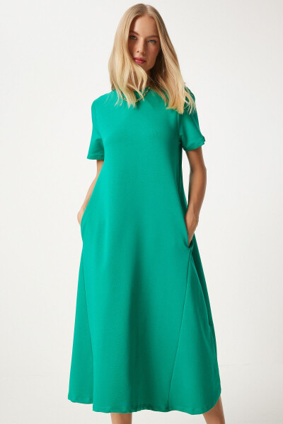 Woman Green A-Line Summer Cotton Dress UB00060 - HAPPINESS İSTANBUL (1)