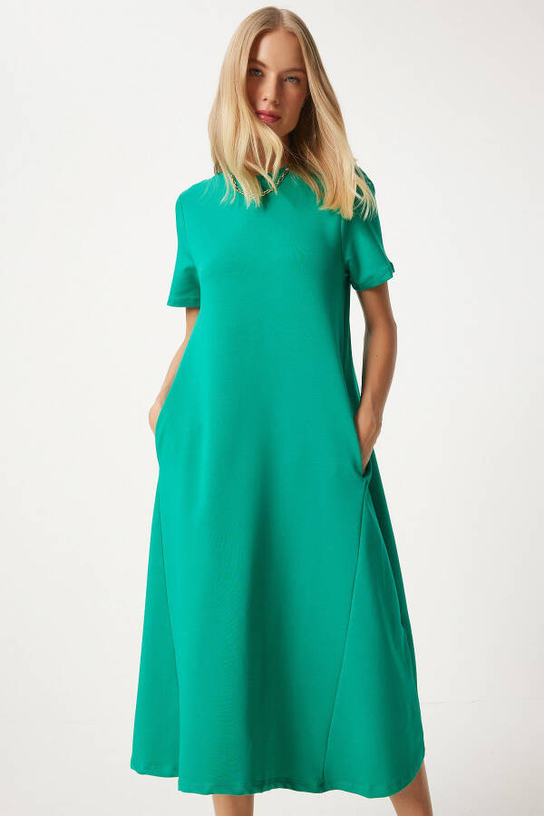 Woman Green A-Line Summer Cotton Dress UB00060 - 2