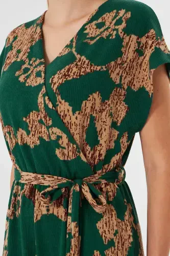 Woman Green-Beige Crossover Waist Belt Jumpsuit ARM-20Y042008-Green - 4