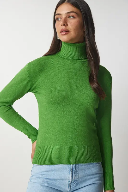 Woman Green Fisherman Knitted Jumper bv00087 - 4