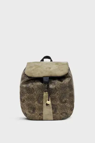 Woman Green Handmade Backpack-Beige Shawl - 1