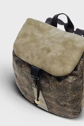 Woman Green Handmade Backpack-Beige Shawl - AYŞE TEYZE'NIN ÇANTALARI (1)