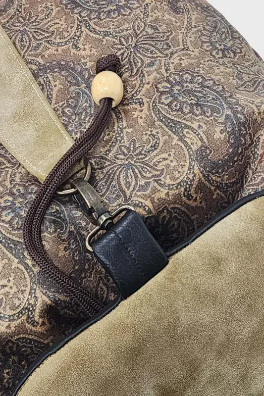 Woman Green Handmade Backpack-Beige Shawl - 3