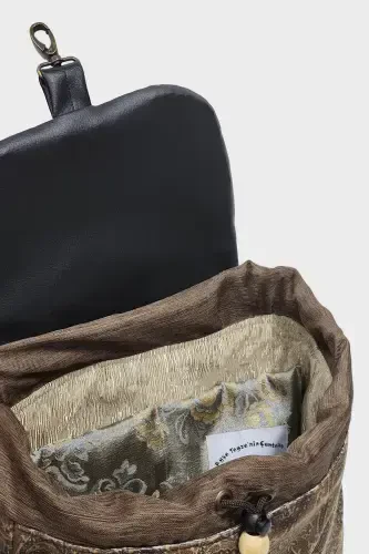 Woman Green Handmade Backpack-Beige Shawl - 4