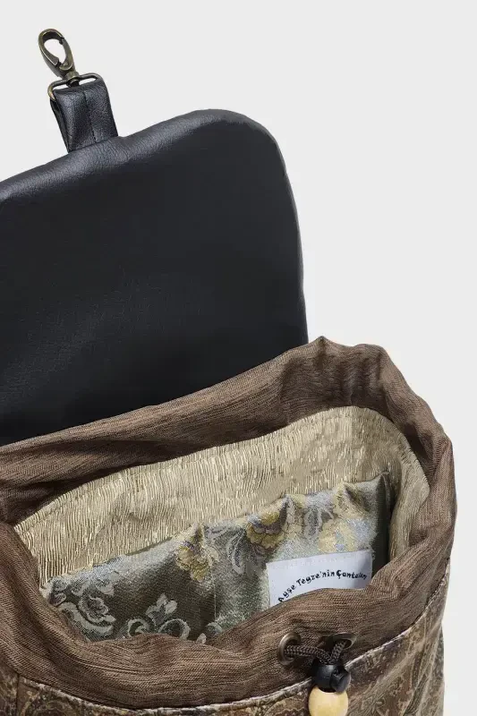 Woman Green Handmade Backpack-Beige Shawl - 4