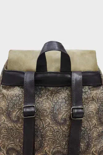 Woman Green Handmade Backpack-Beige Shawl - 5