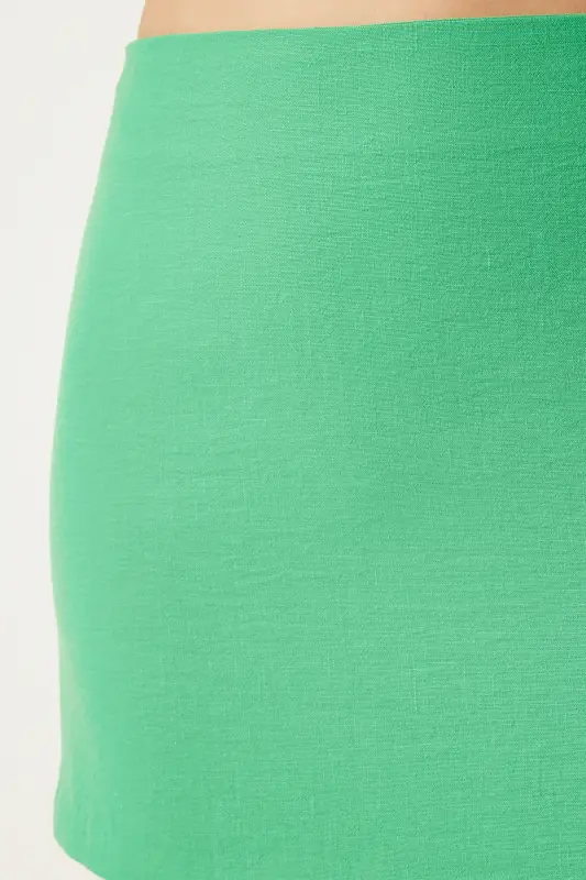 Woman Green Mini Woven Skirt FN03240-Green - 5