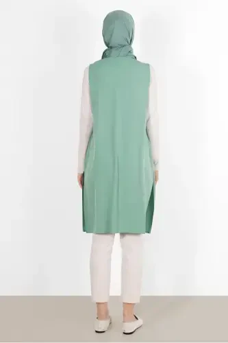 WOMAN GREEN (MINT) POCKETS EMBROIDERED VEST 40848-GREEN (MINT) - 3