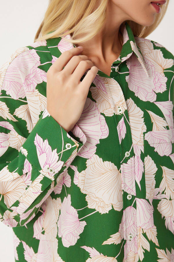 Woman Green Patterned Poplin Shirt Modazone00064 - 4