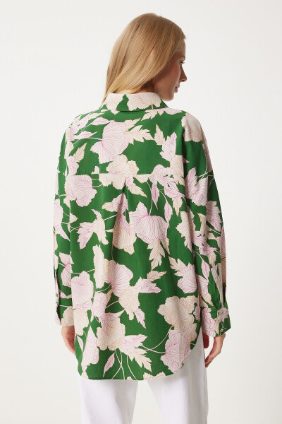 Woman Green Patterned Poplin Shirt Modazone00064 - 5