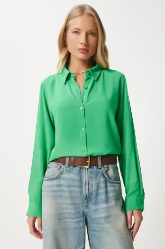 Woman Green Relaxed Fit Viscose Shirt TO00153-Green - 1