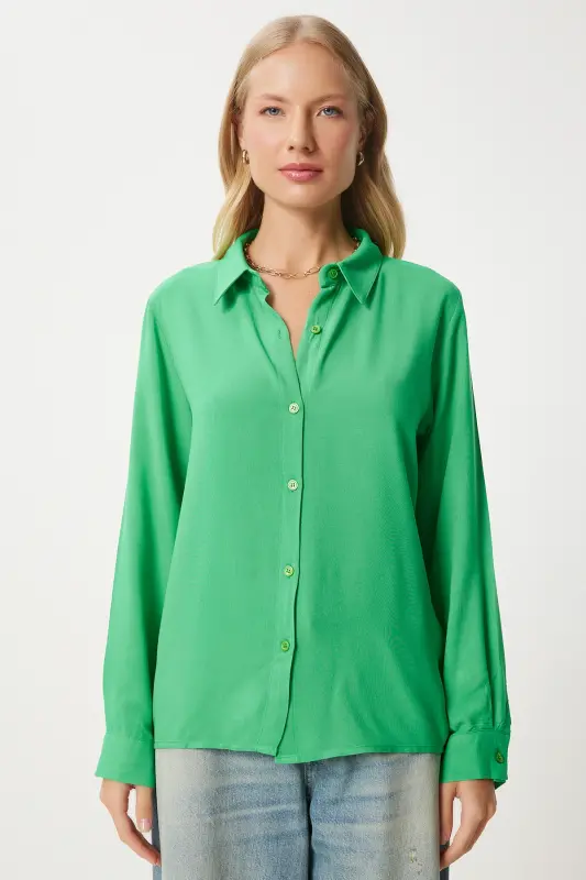 Woman Green Relaxed Fit Viscose Shirt TO00153-Green - 4