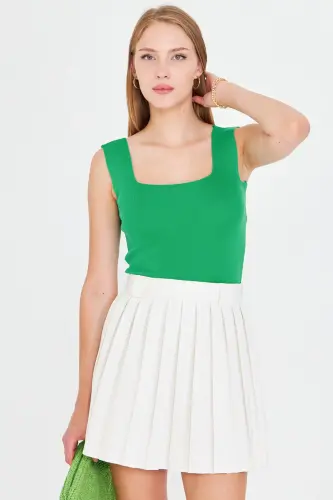 Woman Green Thick Strap Ribbed Blouse Arm-23y069001-Green 