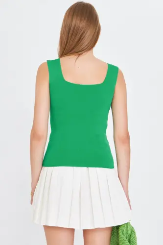 Woman Green Thick Strap Ribbed Blouse Arm-23y069001-Green - 4