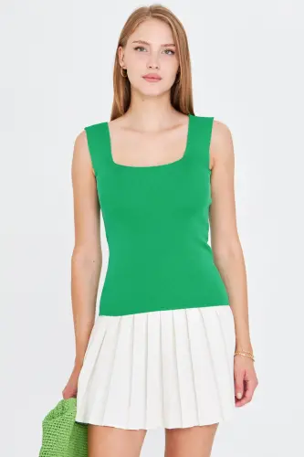 Woman Green Thick Strap Ribbed Blouse Arm-23y069001-Green - ARMONIKA (1)