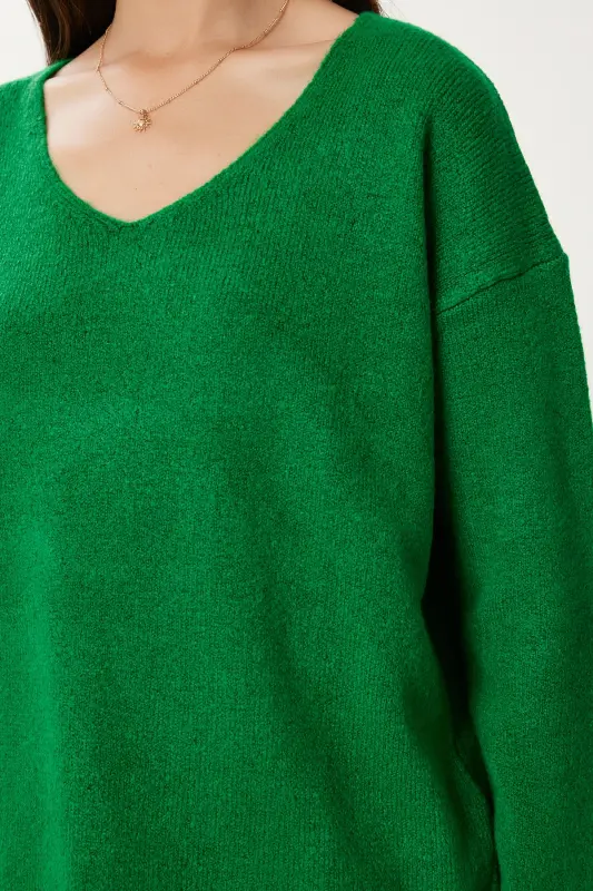 Woman Green V Neck Knit Sweater ZA00063-Green - 4