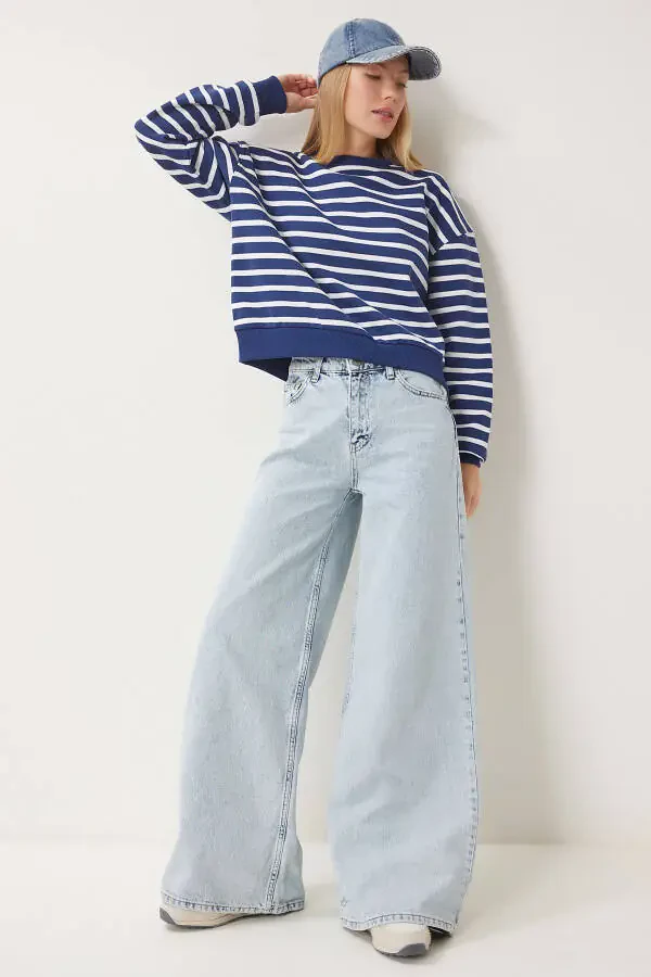 Woman Ice Blue Mid Waist Wide Leg Jean FN03413 - 2