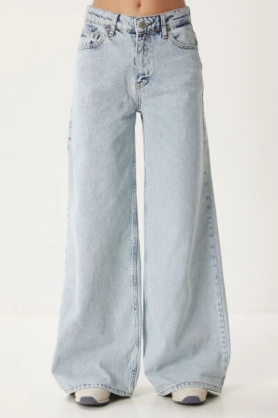 Woman Ice Blue Mid Waist Wide Leg Jean FN03413 - 6