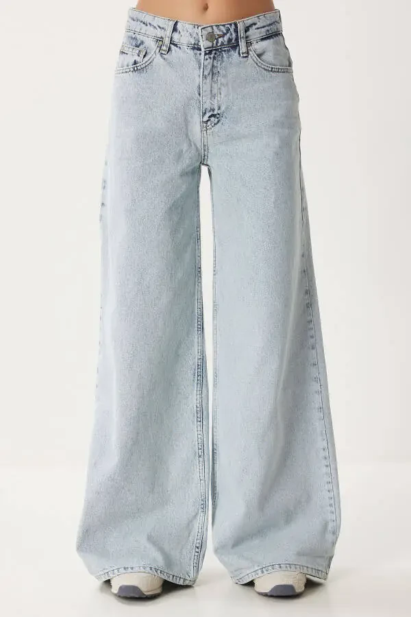 Woman Ice Blue Mid Waist Wide Leg Jean FN03413 - 6