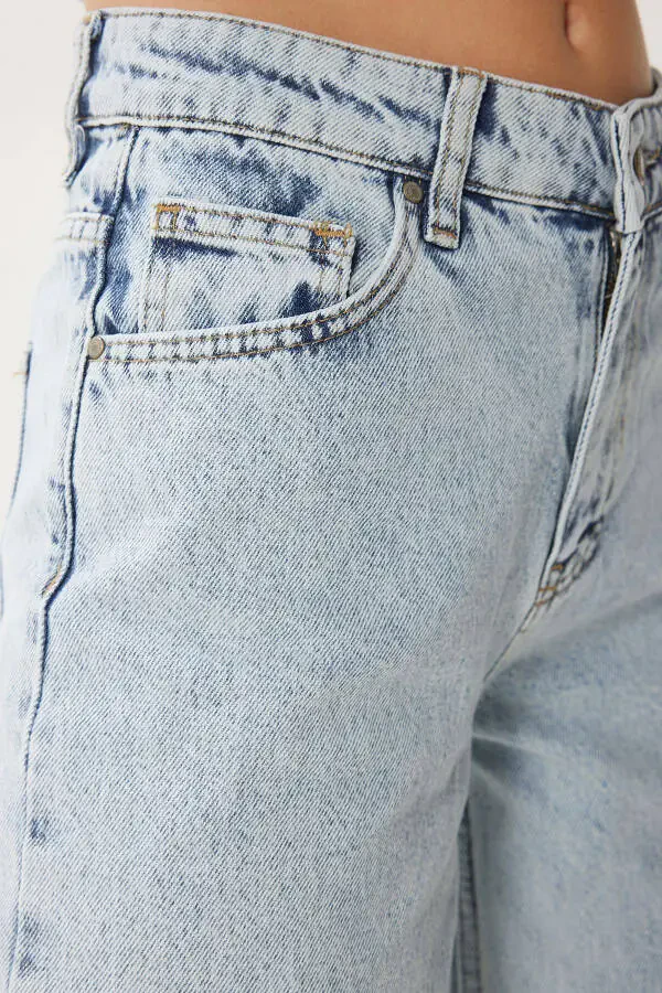 Woman Ice Blue Mid Waist Wide Leg Jean FN03413 - 7