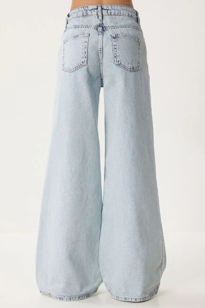Woman Ice Blue Mid Waist Wide Leg Jean FN03413 - 8