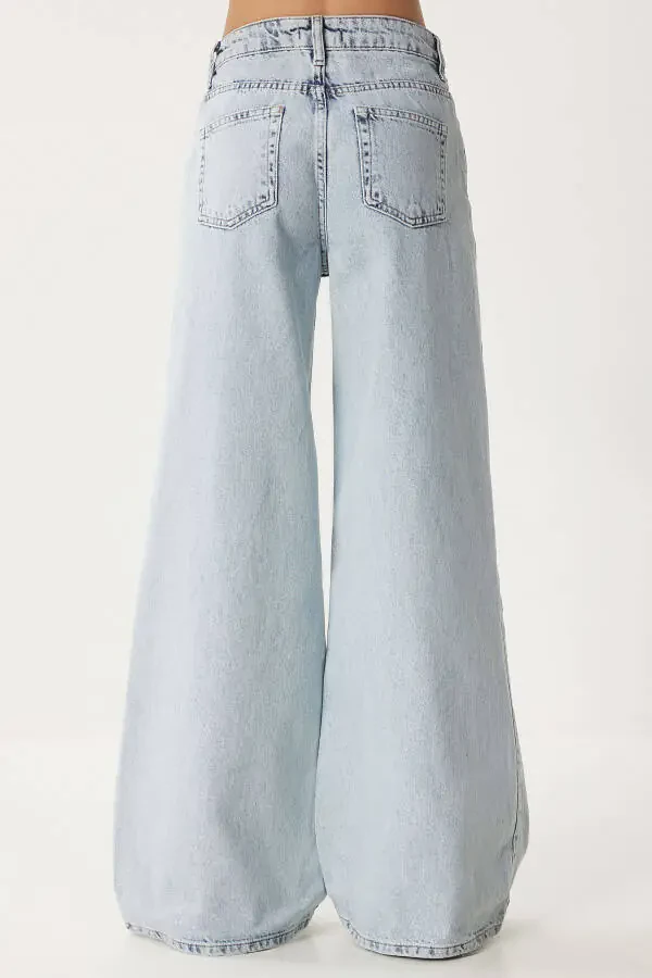 Woman Ice Blue Mid Waist Wide Leg Jean FN03413 - 8