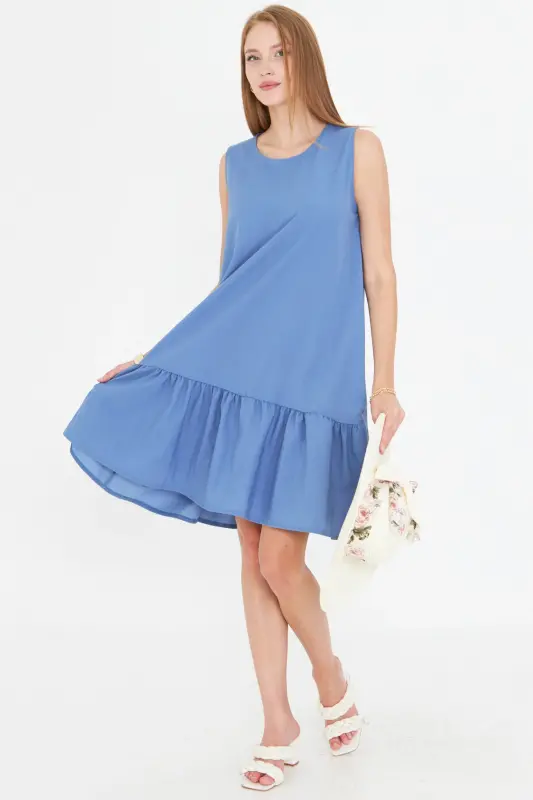 Woman Ice Blue Sleeveless Ruffled Dress ARM-18Y001156-Ice Blue - ARMONIKA