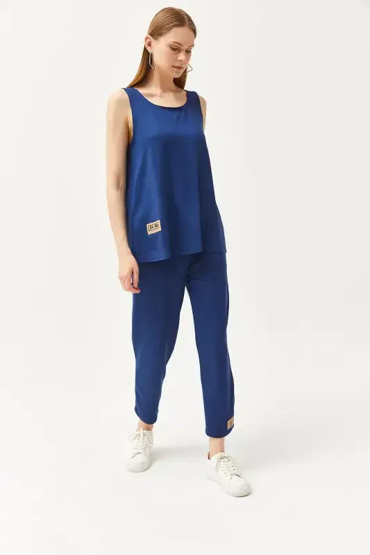 Woman Indigo Sleeveless Relaxed Blouse Bottom Top Crystal T - 4