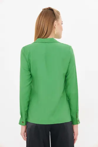 Woman Lawn Green Long Sleeve Plain Shirt ARM-18Y001176-Lawn Green - 5