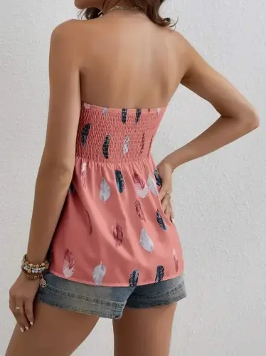 Woman Leaf Patterned Chest Guipure Mosscrepe Strapless Blouse - BÜYÜKBEDENIZ (1)