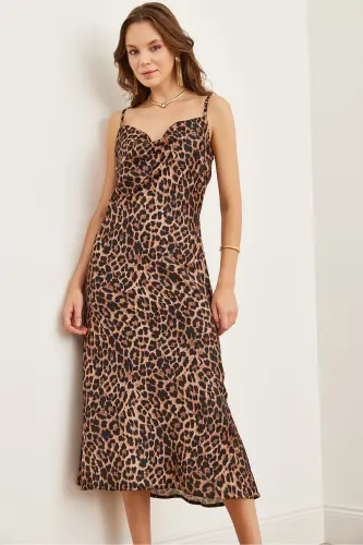 Woman Leopard Coffee Strap Adjustable Midi Satin - 3