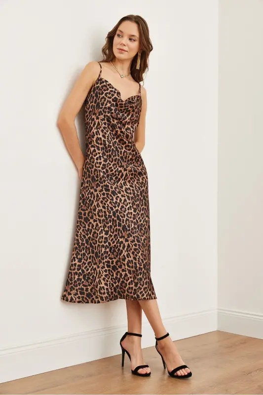 Woman Leopard Coffee Strap Adjustable Midi Satin - 5