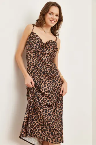 Woman Leopard Coffee Strap Adjustable Midi Satin - 6