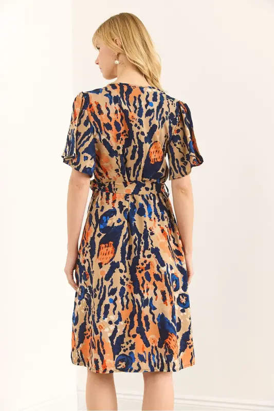 Woman Leopard Multi Color V Neck Belted Woven Mini - 6