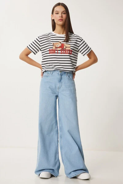 Woman Light Blue Mid Waist Wide Leg Jeans FN03413 - HAPPINESS İSTANBUL