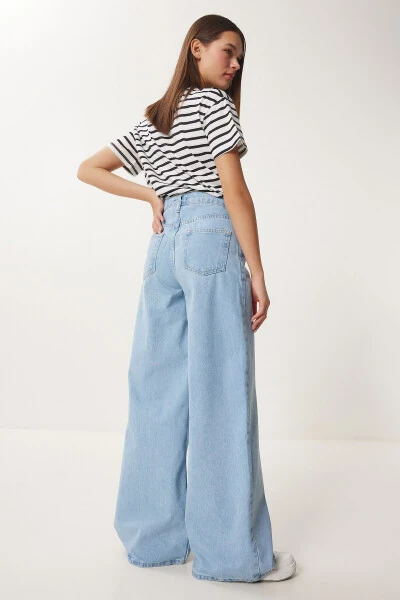 Woman Light Blue Mid Waist Wide Leg Jeans FN03413 - 4