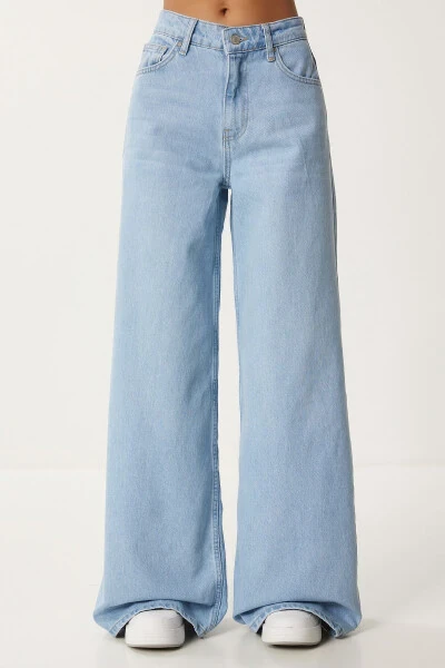 Woman Light Blue Mid Waist Wide Leg Jeans FN03413 - 5