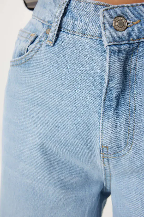 Woman Light Blue Mid Waist Wide Leg Jeans FN03413 - 6