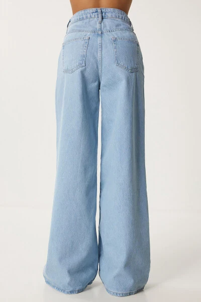 Woman Light Blue Mid Waist Wide Leg Jeans FN03413 - 7