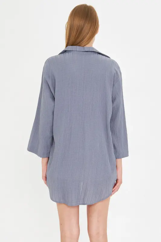 Woman Light Gray Shirt Collar Front Lace-up Kimono Shirt ARM-25K001006-Light Gray - 5
