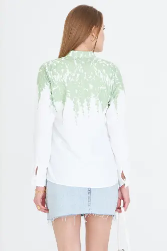Woman Light Green Mandarin Collar Patterned Shirt ARM-25Y - 4
