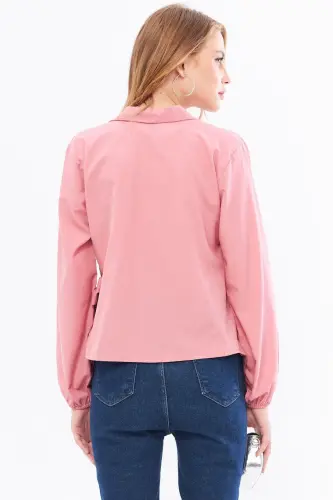 Woman Light Pink Collared Wrap Blouse ARM-22Y024025-Light Pink - 4
