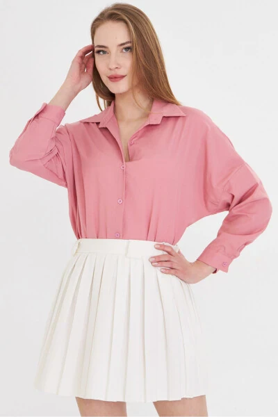 Woman Light Pink Oversize Long Basic Shirt ARM-22 - ARMONIKA