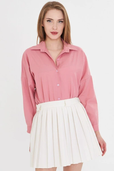 Woman Light Pink Oversize Long Basic Shirt ARM-22 - 5