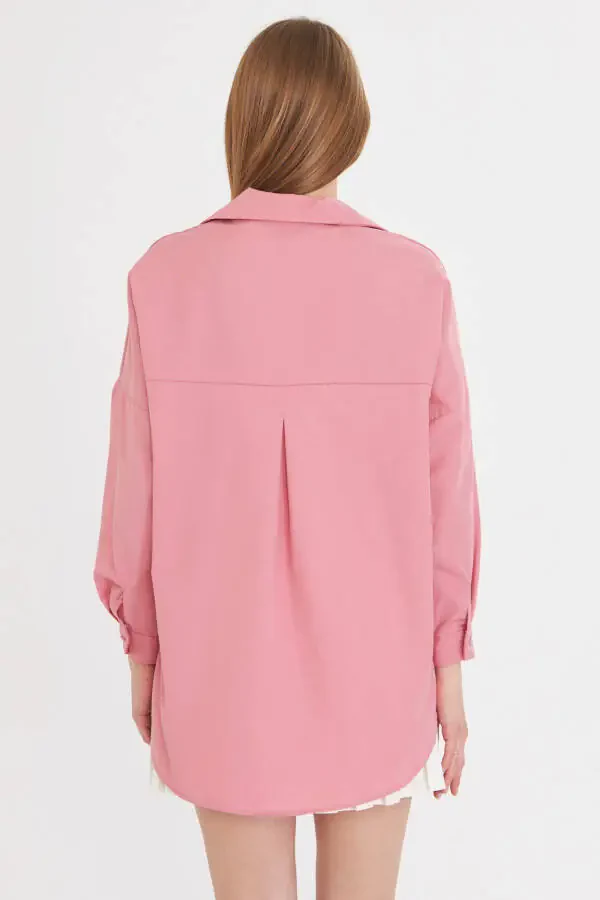 Woman Light Pink Oversize Long Basic Shirt ARM-22 - 6