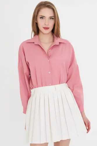Woman Light Pink Oversize Long Basic Shirt ARM-22 - 5