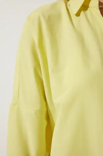 Woman Light Yellow Oversize Long Basic Shirt DD00842-Light Yellow - 6