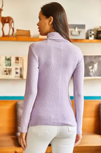 Woman Lila Turtleneck Sweatshirt Cashmere Sweater KZK-19000395-Lila - 2